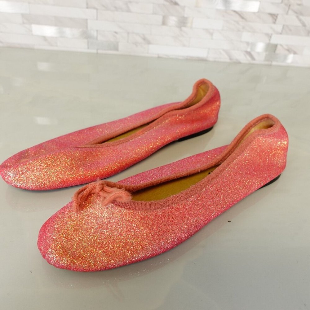 London Sole Ballet Flat 37 6 Pink Slip On Leather Glitter Comfort France $258